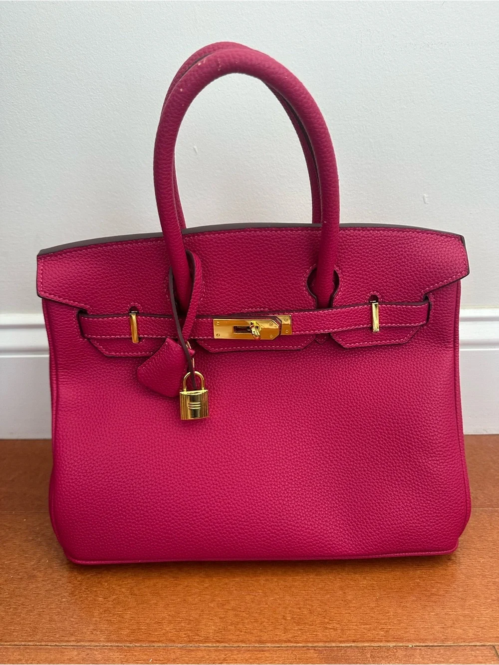 Women’s Fuchsia 30cm Top-Handle Leather Satchel with Gold Hardware